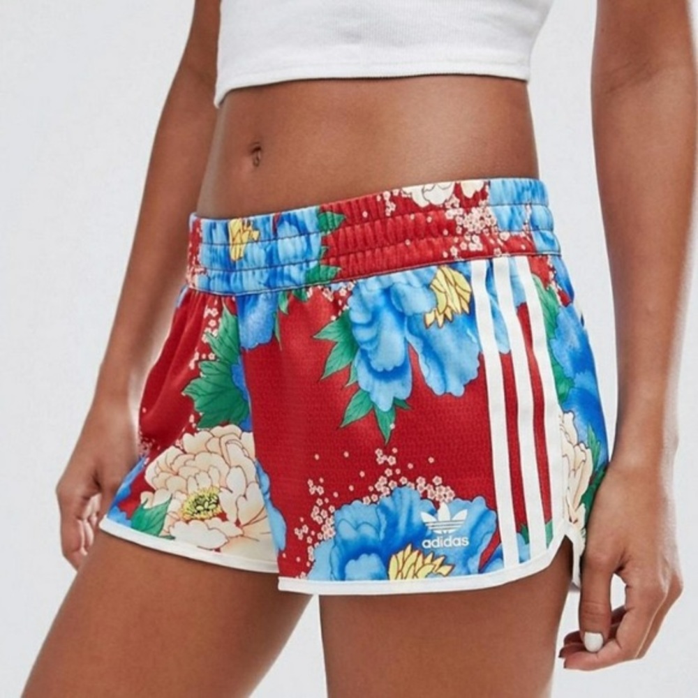 Adidas Farm Rio chita red floral shorts